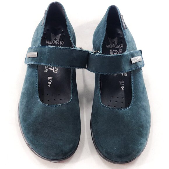 MEPHISTO Nyna Nubuck Leather Mary Jane Shoes Flats Hook & Loop Blue - Picture 4 of 8